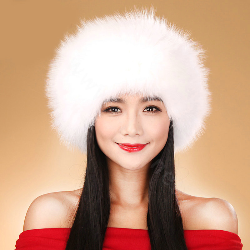 Fashion Women Fox Fur Hats Winter Warm Whole Leather lei feng Caps - White