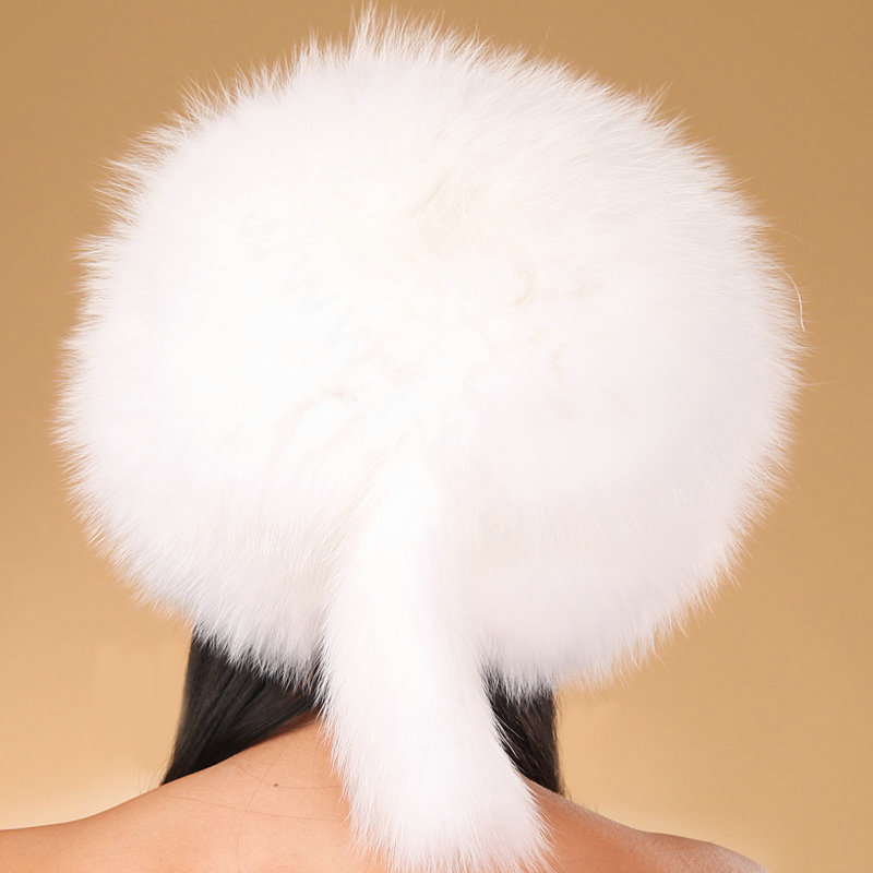 Fashion Women Fox Fur Hats Winter Warm Whole Leather lei feng Caps - White
