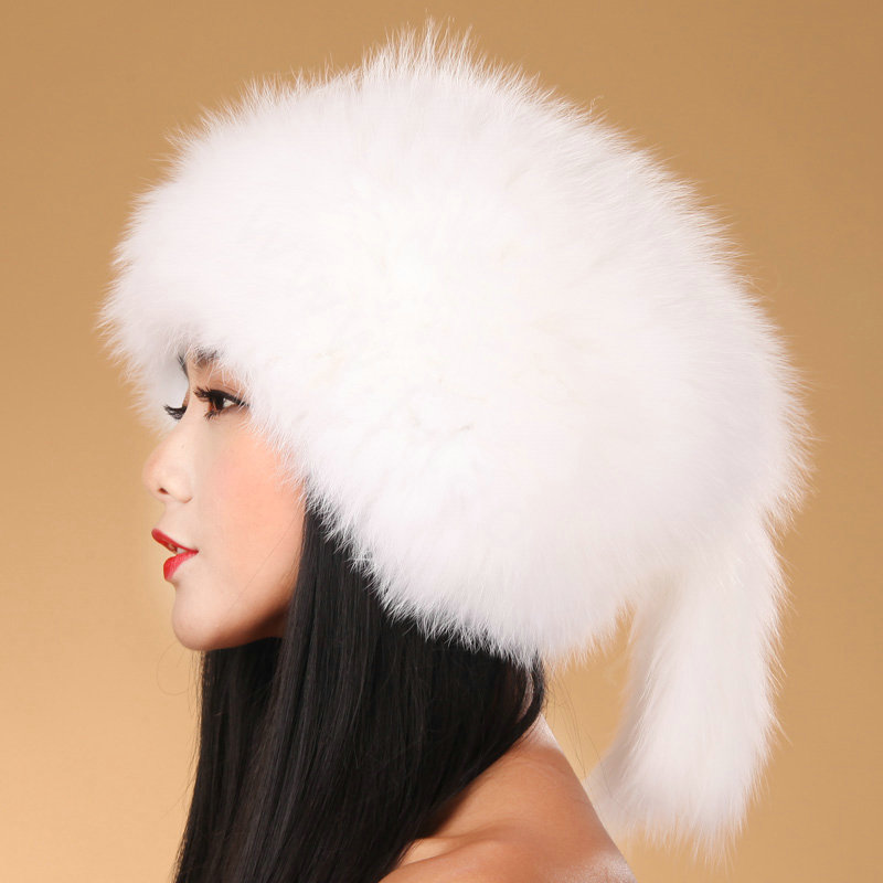 Fashion Women Fox Fur Hats Winter Warm Whole Leather lei feng Caps - White
