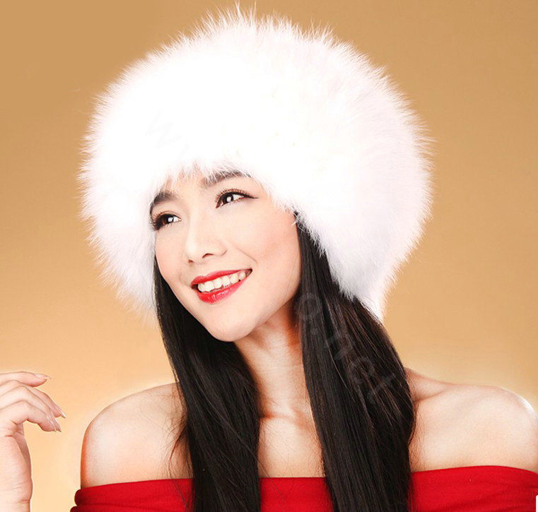 Fashion Women Fox Fur Hats Winter Warm Whole Leather lei feng Caps - White
