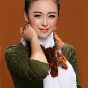 Fashion Women Knitted Rex Rabbit Fur Scarf Winter warm Flower Neck wraps - Orange White