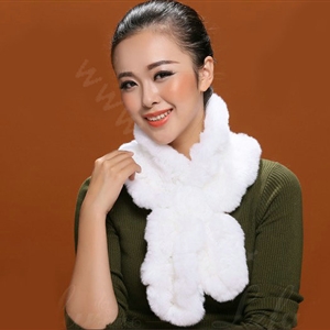 Fashion Women Knitted Rex Rabbit Fur Scarves Winter warm Flower Wave Neck wraps - White
