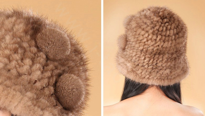 Fashion Women Mink hair Fur Hat Winter Thicker Warm Handmade Knitted Caps - Brown
