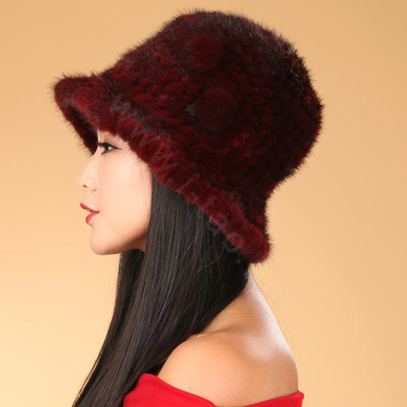 Fashion Women Mink hair Fur Hat Winter Thicker Warm Handmade Knitted Caps - Red