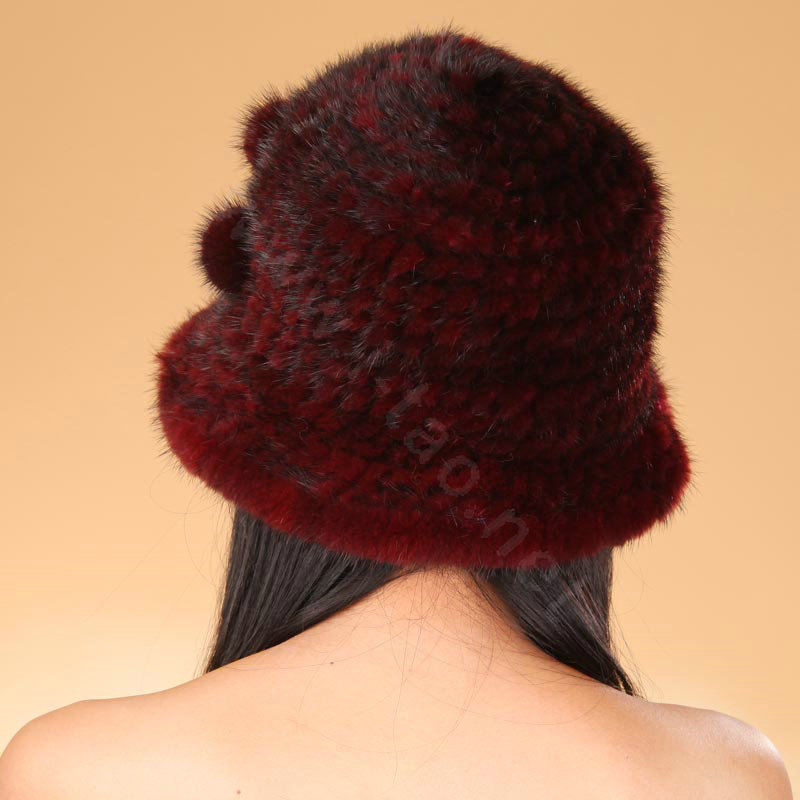 Fashion Women Mink hair Fur Hat Winter Thicker Warm Handmade Knitted Caps - Red