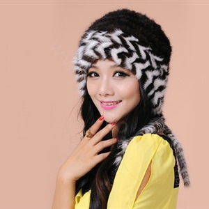 Fashion Women Mink hair Fur Hat Winter Warm Handmade Knitted Caps - Black