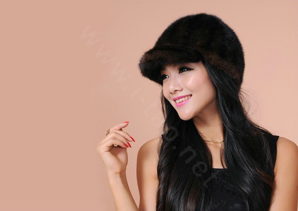 Fashion Women Mink hair Fur Hats Winter Warm Whole Leather Peaked Caps - Drak Brown