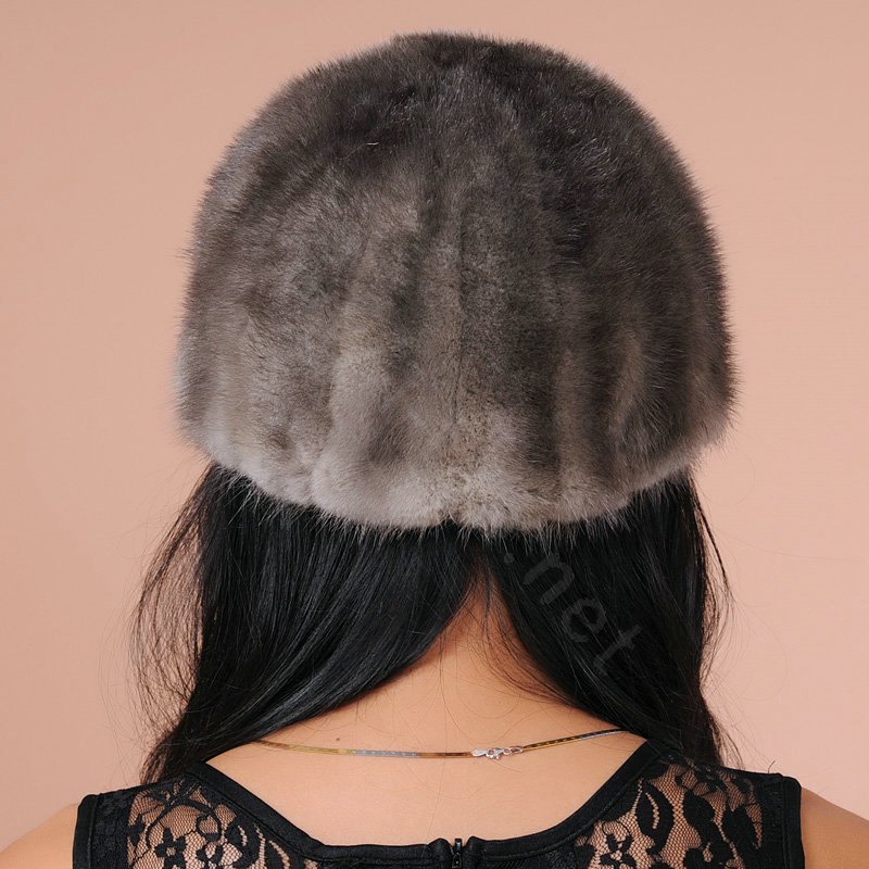 Fashion Women Mink hair Fur Hats Winter Warm Whole Leather Peaked Caps - Grey