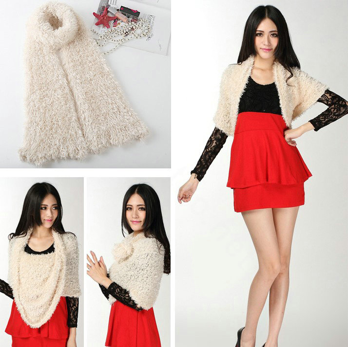 Fashion Women soft feather yarn knitted scarf shawls warm Neck Wrap tippet - Beige