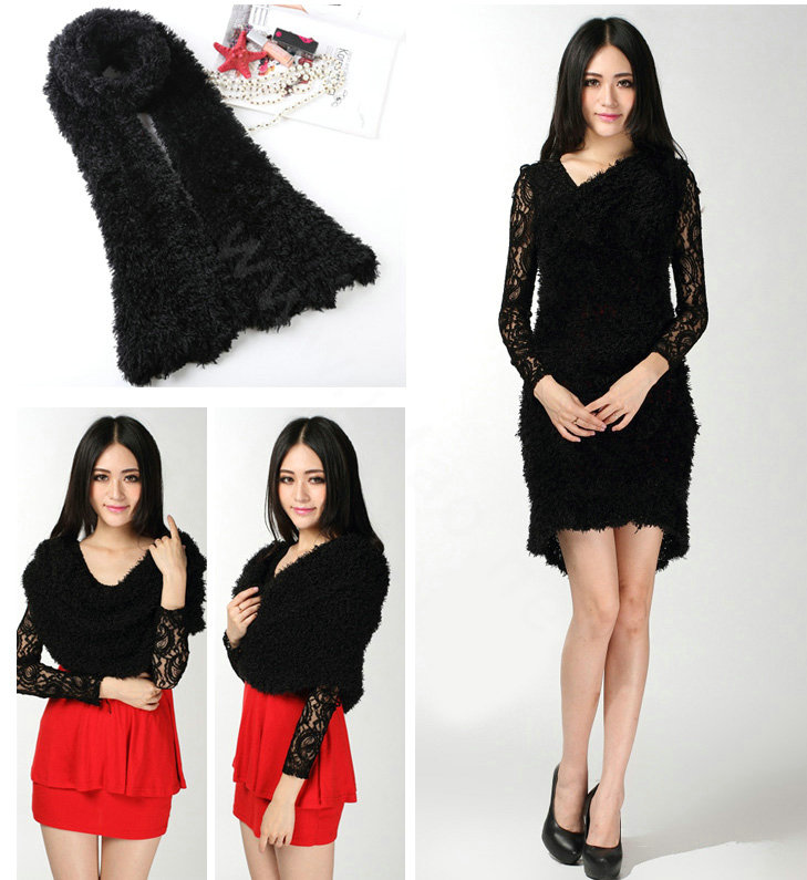 Fashion Women soft feather yarn knitted scarf shawls warm Neck Wrap tippet - Black