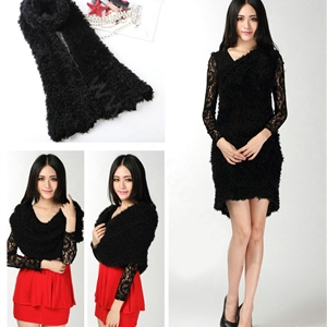 Fashion Women soft feather yarn knitted scarf shawls warm Neck Wrap tippet - Black