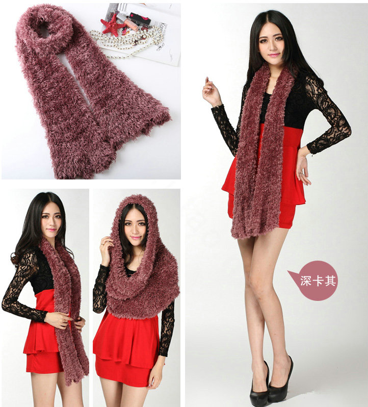 Fashion Women soft feather yarn knitted scarf shawls warm Neck Wrap tippet - KhaKi