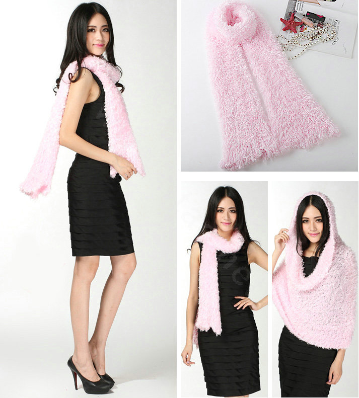 Fashion Women soft feather yarn knitted scarf shawls warm Neck Wrap tippet - Pink