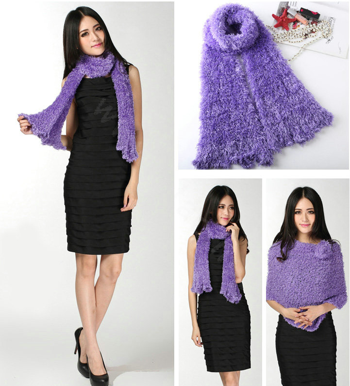 Fashion Women soft feather yarn knitted scarf shawls warm Neck Wrap tippet - Purple