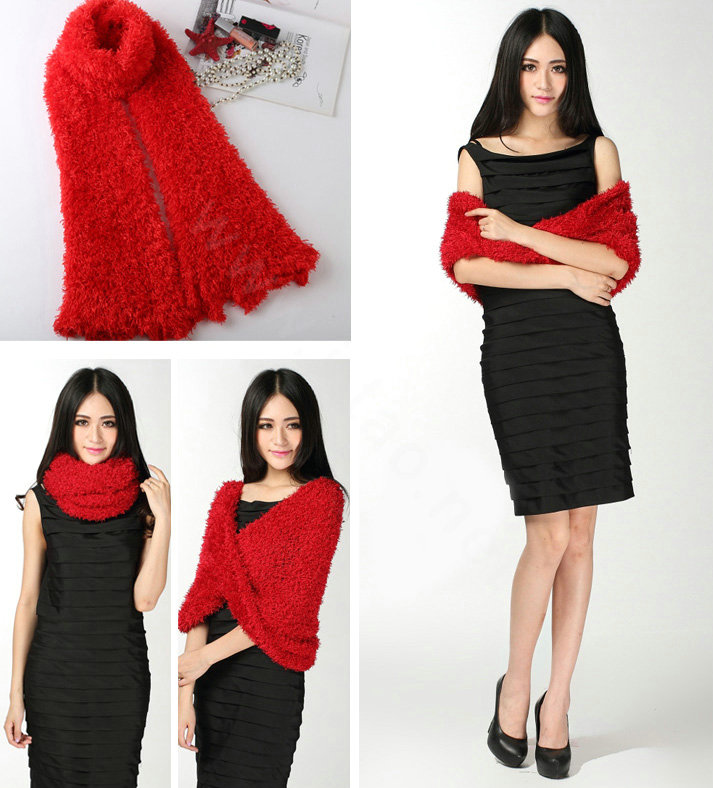 Fashion Women soft feather yarn knitted scarf shawls warm Neck Wrap tippet - Red