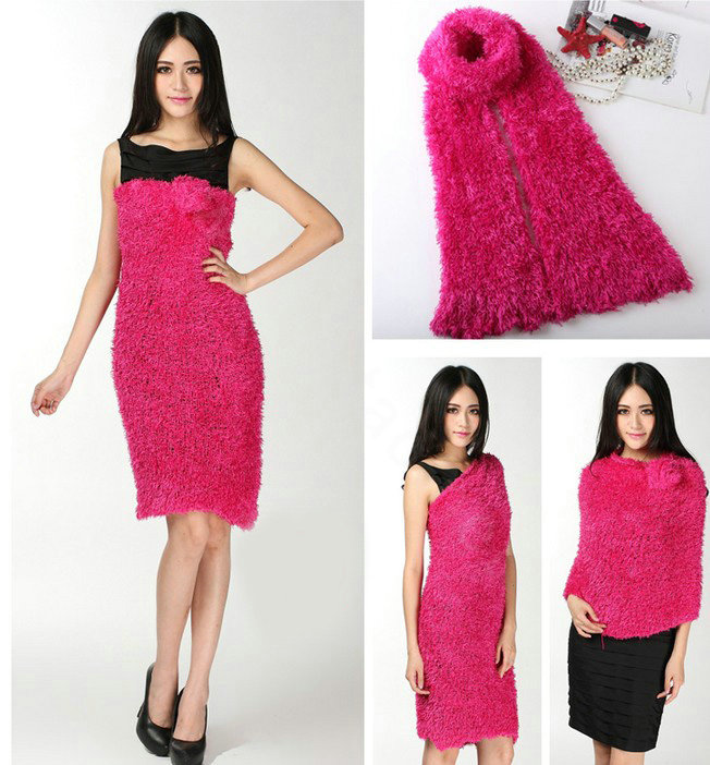 Fashion Women soft feather yarn knitted scarf shawls warm Neck Wrap tippet - Rose