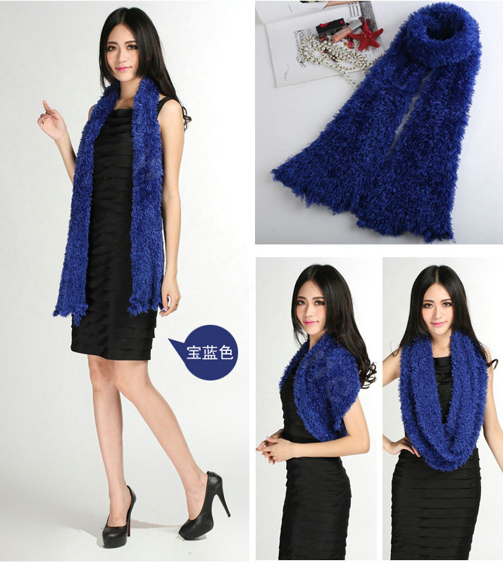 Fashion Women soft feather yarn knitted scarf shawls warm Neck Wrap tippet - Sapphire