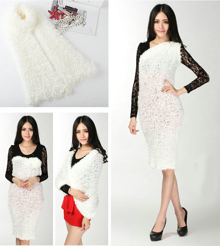 Fashion Women soft feather yarn knitted scarf shawls warm Neck Wrap tippet - White