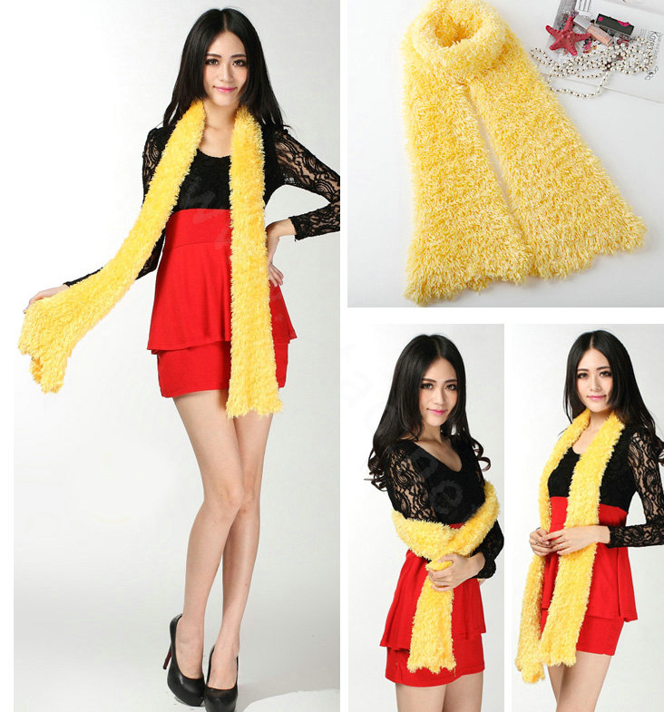 Fashion Women soft feather yarn knitted scarf shawls warm Neck Wrap tippet - Yellow