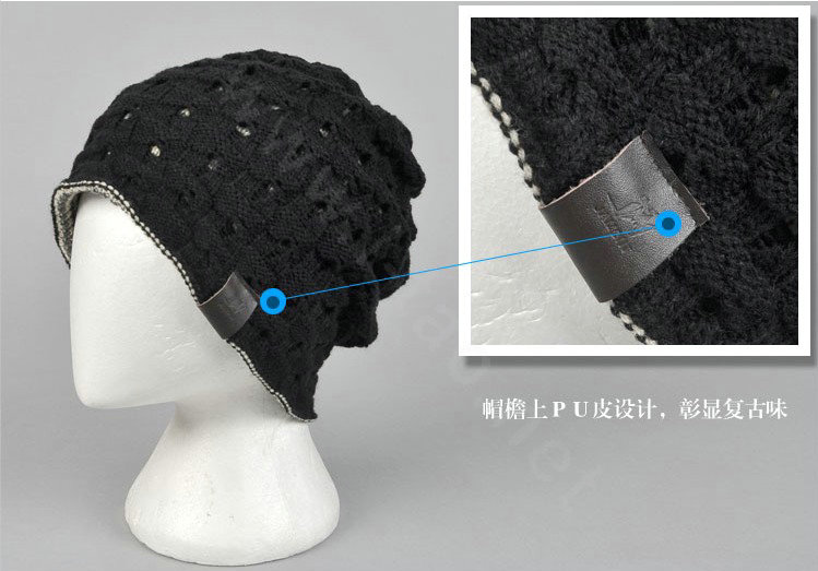 Fashion autumn winter wool hat women or man warm casual knitted caps - Black