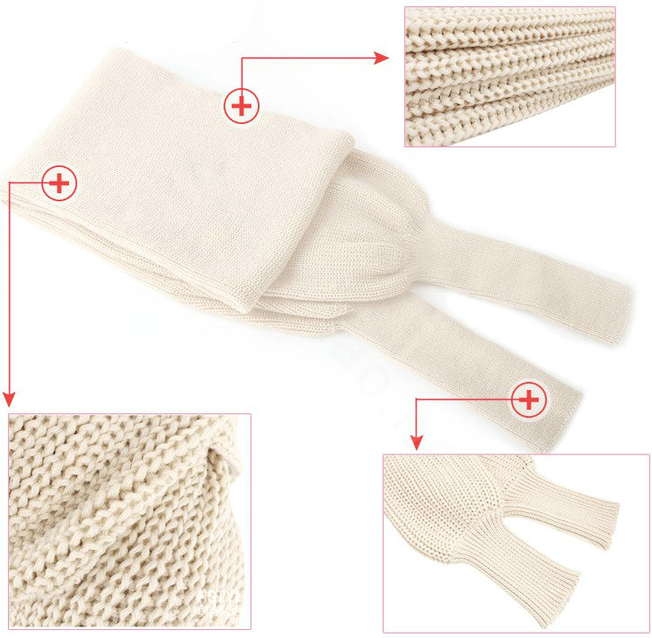 Fashion women Long Wool knitted capes warm scarf shawls Neck Wrap tippet with sleeves - Beige