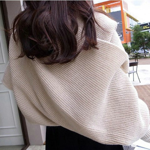 Fashion women Long Wool knitted capes warm scarf shawls Neck Wrap tippet with sleeves - Beige