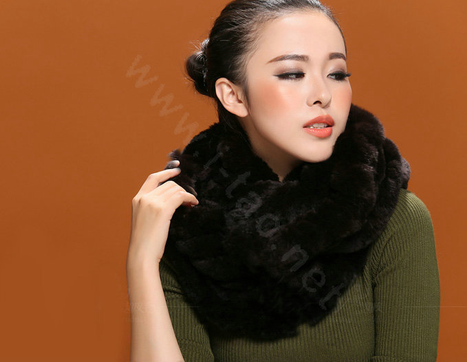 Fashion women men Knitted Rex Rabbit Fur Scarves Winter warm Scarf Neck wraps - Coffee