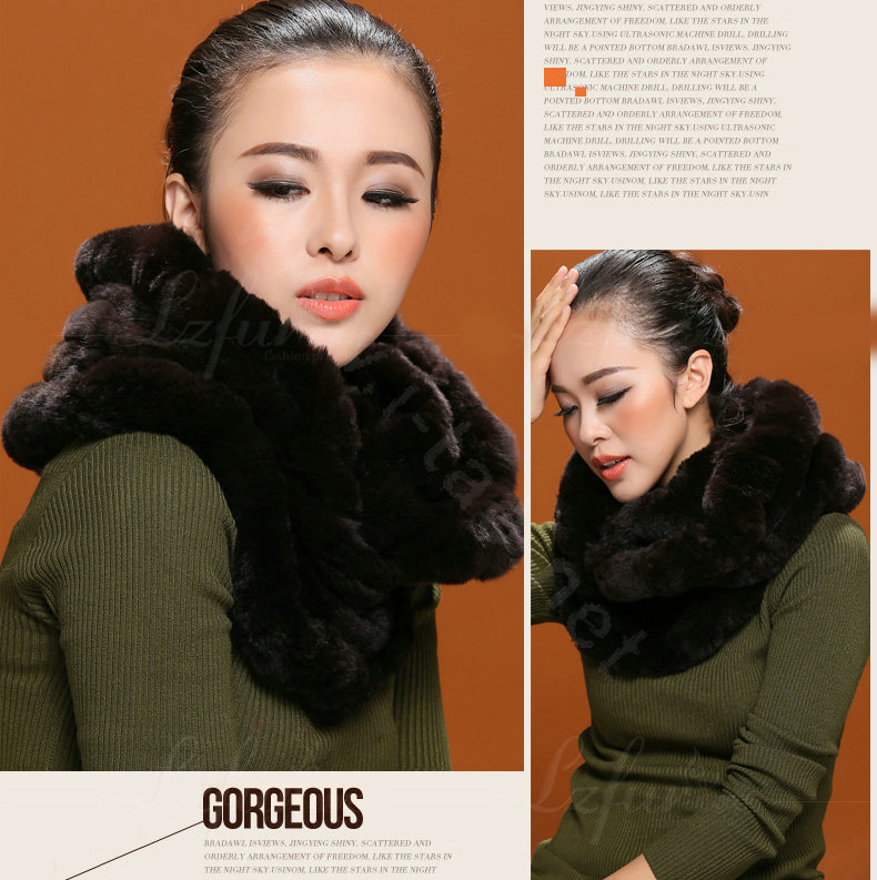 Fashion women men Knitted Rex Rabbit Fur Scarves Winter warm Scarf Neck wraps - Coffee