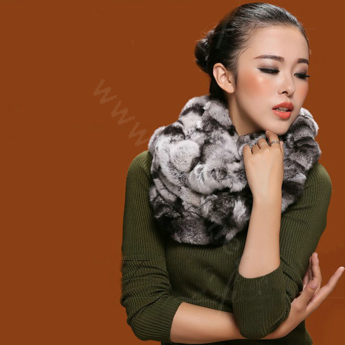 Fashion women men Knitted Rex Rabbit Fur Scarves Winter warm Scarf Neck wraps - Grey