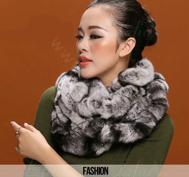 Fashion women men Knitted Rex Rabbit Fur Scarves Winter warm Scarf Neck wraps - Grey