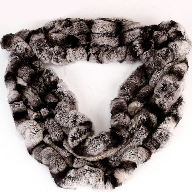 Fashion women men Knitted Rex Rabbit Fur Scarves Winter warm Scarf Neck wraps - Grey