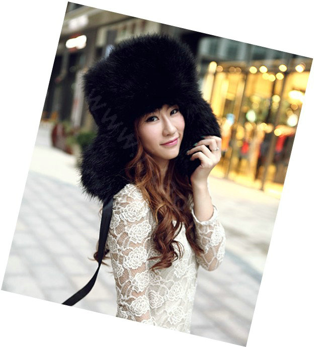 Fox fur leifeng hat for man women winter thermal windproof Ear protector Caps - Black