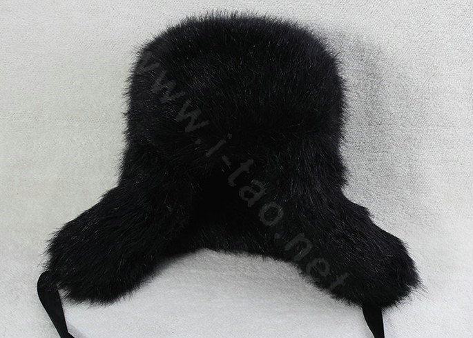 Fox fur leifeng hat for man women winter thermal windproof Ear protector Caps - Black