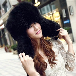 Fox fur leifeng hat for man women winter thermal windproof Ear protector Caps - Black