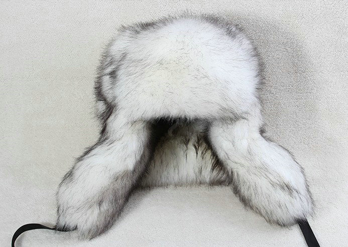 Fox fur leifeng hat for man women winter thermal windproof Ear protector Caps - White black tip