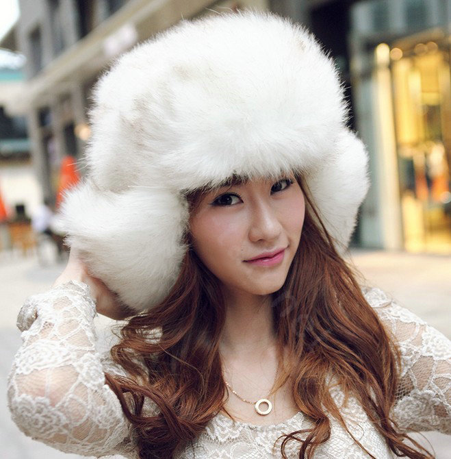 Fox fur leifeng hat for man women winter thermal windproof Ear protector Caps - White brown tip