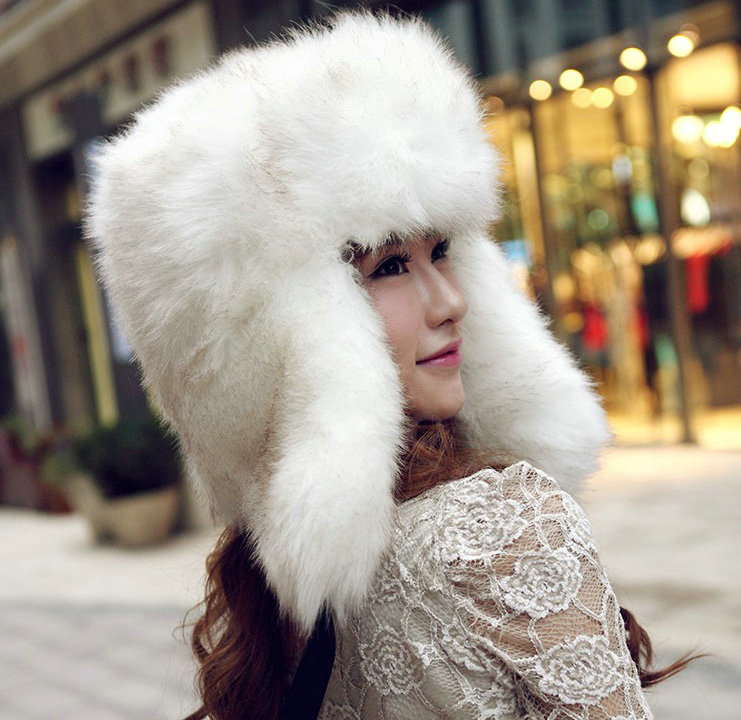 Fox fur leifeng hat for man women winter thermal windproof Ear protector Caps - White brown tip