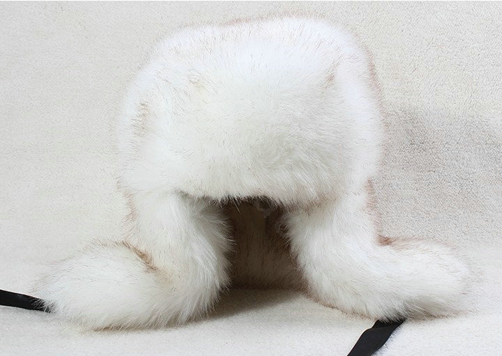 Fox fur leifeng hat for man women winter thermal windproof Ear protector Caps - White brown tip