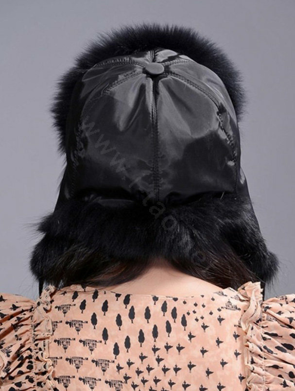 Fox fur leifeng hat for women man thermal winter windproof Ear protector Caps - Black