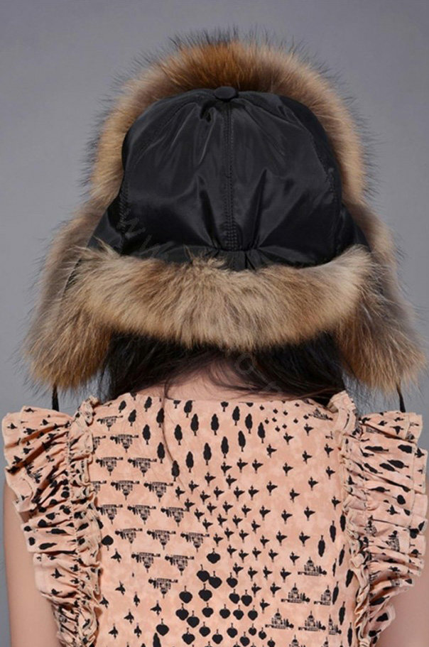Fox fur leifeng hat for women man thermal winter windproof Ear protector Caps - Brown