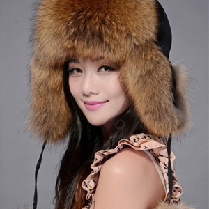 Fox fur leifeng hat for women man thermal winter windproof Ear protector Caps - Brown
