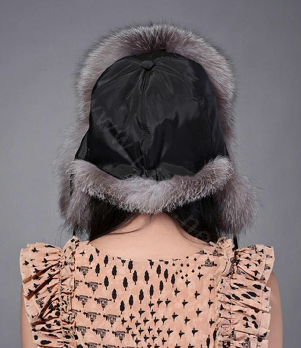 Fox fur leifeng hat for women man thermal winter windproof Ear protector Caps - Grey