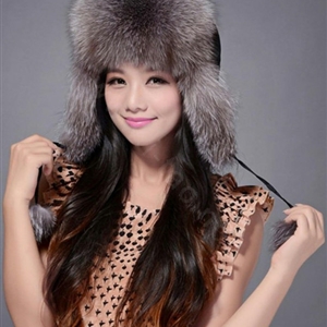 Fox fur leifeng hat for women man thermal winter windproof Ear protector Caps - Grey