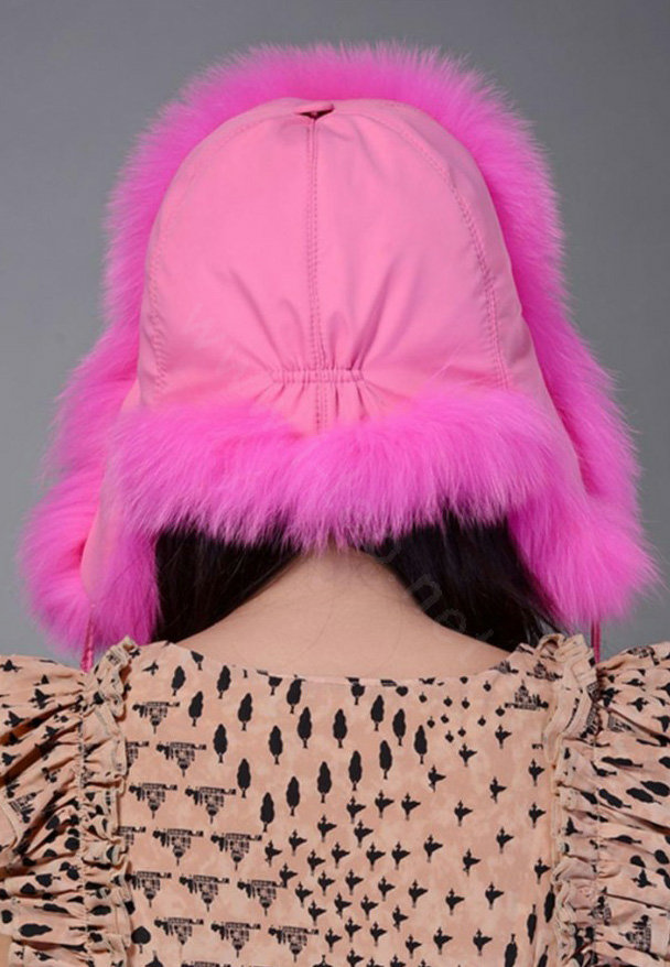 Fox fur leifeng hat for women thermal winter windproof Ear protector Caps - Pink