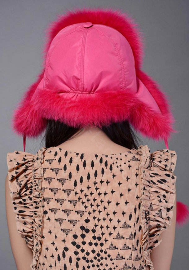 Fox fur leifeng hat for women thermal winter windproof Ear protector Caps - Rose
