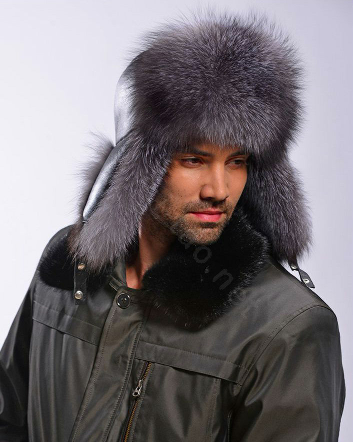 Fox fur leifeng hat man thermal winter windproof Ear protector male genuine leather Caps - Black