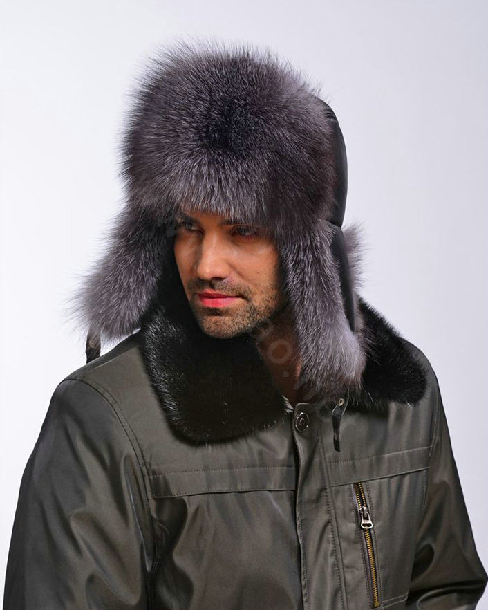 Fox fur leifeng hat man thermal winter windproof Ear protector male genuine leather Caps - Black