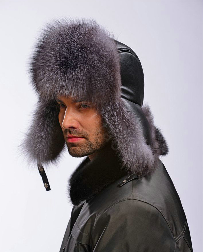 Fox fur leifeng hat man thermal winter windproof Ear protector male genuine leather Caps - Black