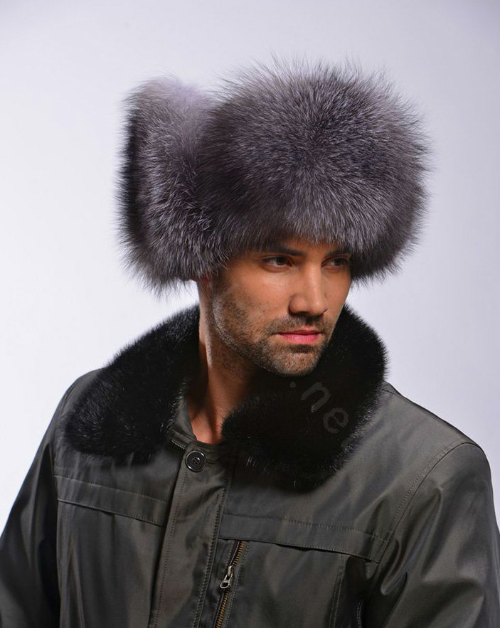 Fox fur leifeng hat man thermal winter windproof Ear protector male genuine leather Caps - Black