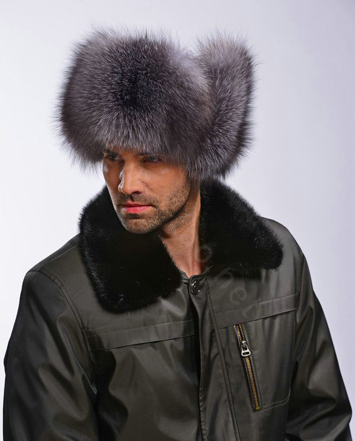 Fox fur leifeng hat man thermal winter windproof Ear protector male genuine leather Caps - Black